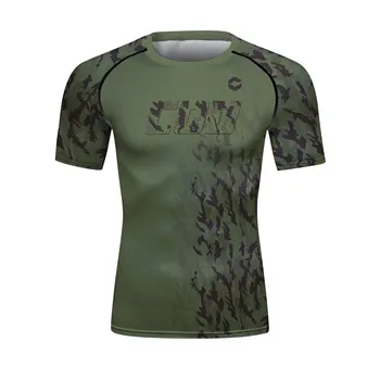  Мъжки компресия ризи с къс ръкав, тениска с принтом Dry Fit, фитнес, бягане, спортна тренировка, спортна тениска Baselayer (221508)