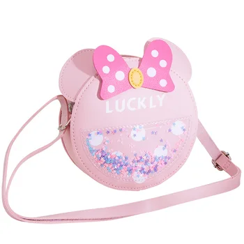  Чантата Luckly за момичета, малка чанта през рамо, модерен кръгла чанта-месинджър с папийонка и пайети през рамо