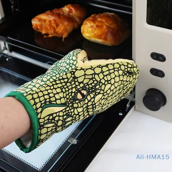  Топлоустойчиви ръкавици за приготвяне на барбекю, печене, ръкавици за микровълнова печка с мультяшными животни, изолирана ръкавици с шарките на крокодилска кожа