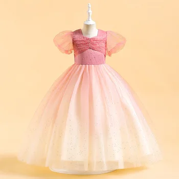  Бебешка рокля на шаферка за момичета, расшитое мъниста Дълго тюлевое рокля за абитуриентски, сватбени рокли за момичета, детски вечерни облекла 8 10 12 години