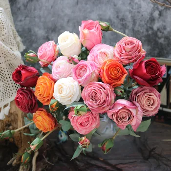  Изкуствени рози, коприна Божур, изкуствени цветя, Евтини Коледни украси, Ваза за дома, Сватбен букет на булката на закрито