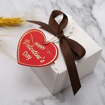  Подарък бележки във формата на сърце С Деня на Свети Валентин Подарък карти Бели и червени Хартиени етикети Лакомства, ръчно изработени 