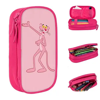  Забавна кутия за писалки с розова пантерой, Двупластова чанта за моливи с голям капацитет, офис аксесоари, Идеален подарък