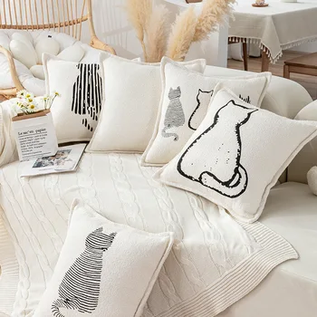  Възглавница за семейство котки, възглавници за дивана в хола в скандинавски стил, бежово-бяла крем възглавница за вратовръзка, възглавница за главата с останалите