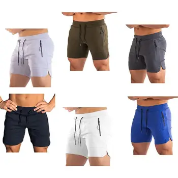  Мъжки плажни шорти за тренировки във фитнеса с завязками на талията, бързо съхнещи панталони за бодибилдинг, вдигане на тежести, бягане за фитнес с цип