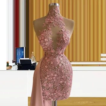  Розови коктейлни рокли-калъф, Къса Мини-тюлевые апликации, перли, вечерни рокли за среща на завършилите От висшата мода
