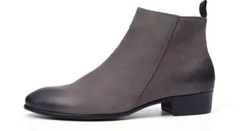  Есенно-зимни мъжки обувки с висок берцем от естествена кожа, мъжки обувки с остри пръсти, зимни официални мъжки обувки