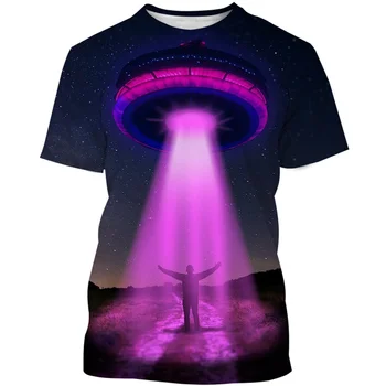  Лятна Дамска Мода тениска Harajuku Alien UFO с 3D Принтом, Мъжки Модни Тениска За Възрастни И Деца, Дишащи Мека Удобна Тениска, Дрехи, Блузи