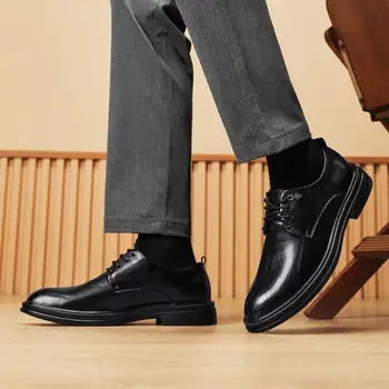  Мъжки кожени обувки, бизнес официалната дрехи, кафяви обувки Martin от мека кожа в британския стил, обувки за булката, мъжки обувки в стил ретро, за момчета