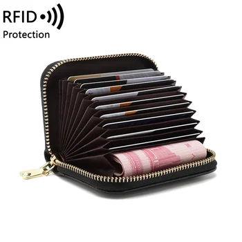  Чанта за органных карти от телешка кожа на първия слой, женски държач за карти, RFID, мъжка чанта за визитни картички, многофункционален малък портфейл с цип