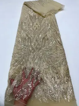  Висококачествена Африканска Нигерийская тюлевая лейси плат с бродерии, пайети и мъниста L-12289217 Френското сватбена рокля от мъниста