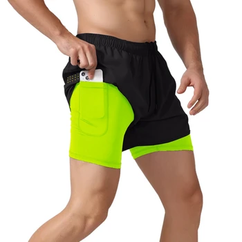  Мъжки шорти за бягане, лятна спортно облекло, двупластова къс облекло за тренировки 2 в 1, спортни къси панталони за фитнес във фитнес залата