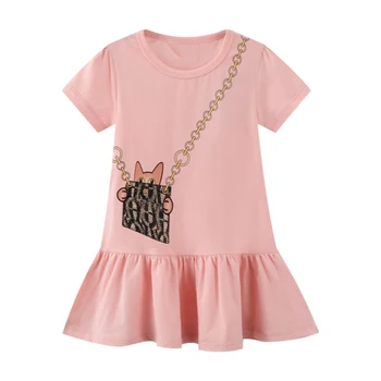  Little maven 2022, Ново модно лятна рокля, ежедневни облекла от однотонного розов памук, сладка и приятна за деца 2-7 години.