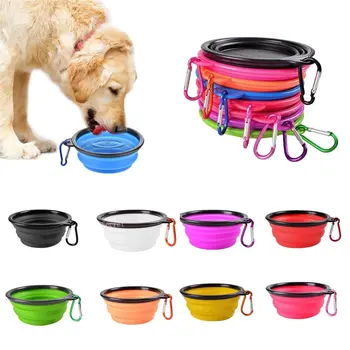  Сгъваема Силиконова купа за храна за кучета и вода за нощуване на открито Преносими Сгъваеми аксесоари за домашни любимци Купа за домашни любимци с карабинер