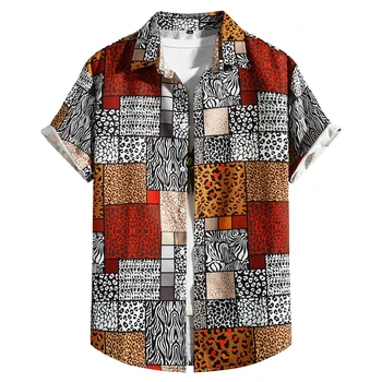  Модни Абстрактна Риза С Леопардовым Принтом За Мъже 2023, Брандираната Ежедневни Хавайска Риза С Къс Ръкав И Копчета, Мъжки Летни Плажни Ризи Алоха