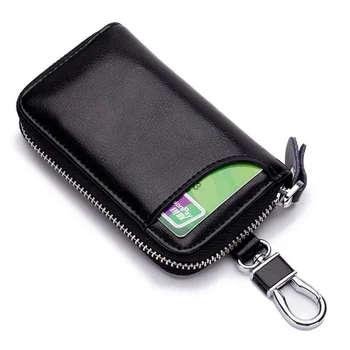  Нова кожена чанта с цип за ключове, мъжки поясная модерна многофункционална чанта за ключовете от колата, женствена чанта за карти от телешка кожа