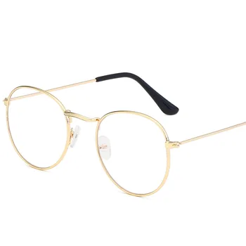  Очила в кръгла рамка с метален печат, декоративни очила унисекс, леки прозрачни лещи, ретро очила за мъже и жени