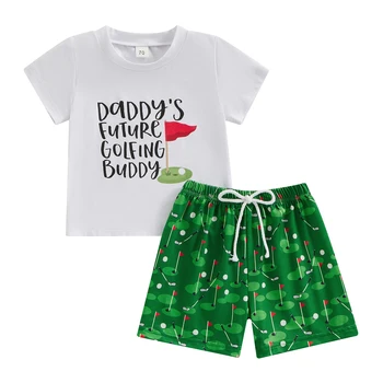  Облекло за голф, За малки момчета татко Future Golf buddy, тениска с къс ръкав, къси панталони за голф, комплект летни дрехи от 2 теми