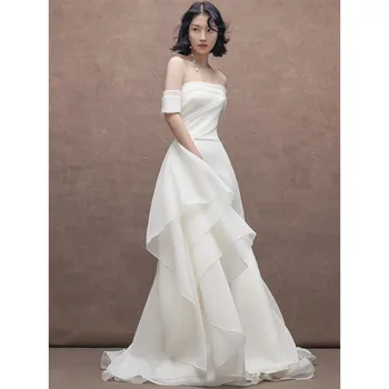  Дамски Елегантни бели теми, Дълги сватбени рокли за бала 2023, празнична рокля знаменитост, Vestido De