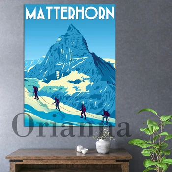  Печат на плакат на семейството на Матерхорн, Швейцария, печат подарък за туризъм, подарък за него и нея, Hd Начало декор за хола, стенно изкуство