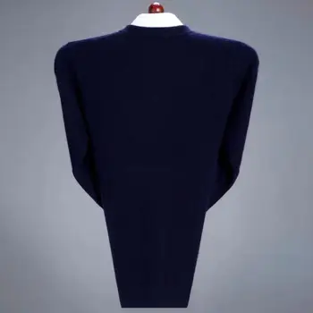  Универсален пуловер, Мъжки монофонични вязаный пуловер с Vобразным деколте, есен-зима, дебел пуловер, Мек еластичен пуловер със средна дължина, основен слой