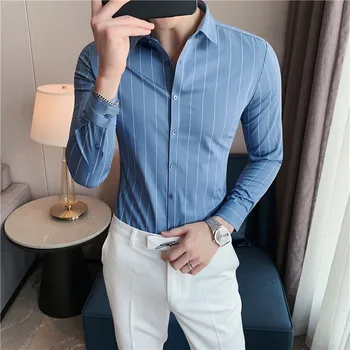  2021 г., висококачествени мъжки ризи от ледената коприна, красиви модерни мъжки ризи с копчета, приталенные шарени ризи с дълъг ръкав, размер S-4XL