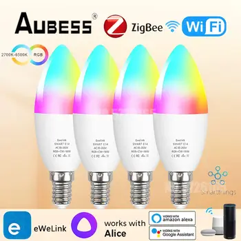  Умна Крушка WiFi / Zigbee E14 Dimmable Свещ Lamp RGB + CW + 5 W WW Приложение eWeLink За Гласово Управление Работи с Алекса Google Home Alice