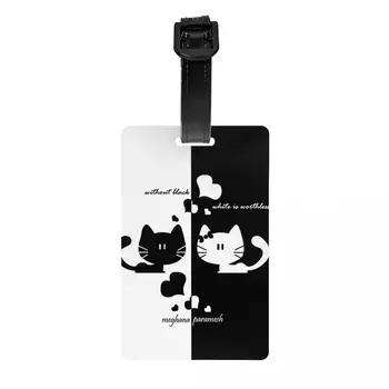  Багажная виси етикет с черно-бяла котка от картун Пътна чанта за Носене за куфара Идентификация на етикета