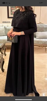  Вечерни рокли, Саудитска Арабия с нос Черна рокля за абитуриентски бал с високо воротом, нагънат, мъниста и кристали, вечерни рокли с цепка отпред до щиколоток