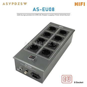 AS-EU08 С ултра ниски нива на шум HIFI EMI 15A Опаковка на Филтъра, ac 8 контакти филтър за почистване на горивна Schuko