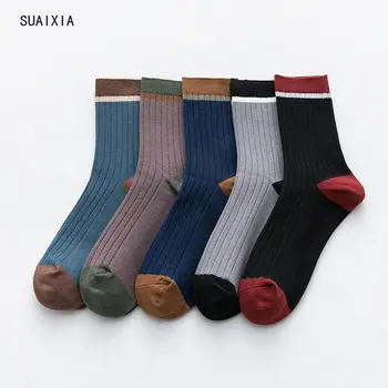  Пролетно-есенния сезон, мъжки чорапи със средна ръкав с двойна игла, спортни, ежедневни обикновена памучни чорапи за възрастни, мъжки чорапи с дълъг ръкав