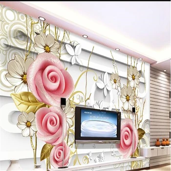  beibehang 3d фотообои по поръчка, стенописи, етикети, релефен рози, клоните на дърветата, 3D фон за телевизор с цветен модел