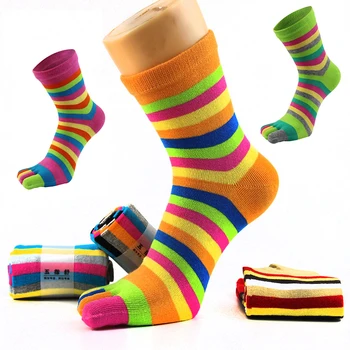  Дамски чорапи с влагоотводящим пръсти в розово ивица, Женски Забавни цветни Чорапи с пет пръста, Модни дишащи спортни чорапи със средна дължина