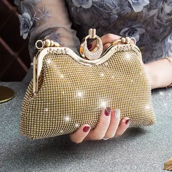  2023 Модни вечерни чанти със злато и диаманти, луксозна чанта Елегантна дамска чанта за през рамото на веригата, клатч за сватбени партита, Q458