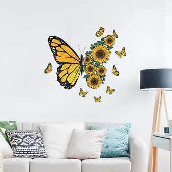  Стикер на стената във формата на пеперуда с подсолнухом, мозайка шиене, Хладилник, Гардероб, спалня