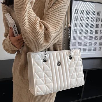  Висококачествена дамска чанта-софтуера на веригата, модни дамски чанти през рамо от изкуствена кожа, ежедневни дамски чанти-тоут
