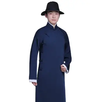  Мъжки халат Чонсам, костюм в китайски стил, дълга рокля с яка от мандарина, традиционен мъжки костюм от епохата на Тан, рокля за мъже