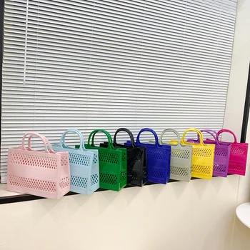  Прозрачната чанта-кошница за желе цвят карамел, луксозни плажни чанти от PVC, дизайнерски марки, торбички за пазаруване за жени