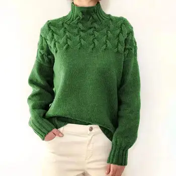 Есенно-зимни офис дамски блузи, ежедневни вязаный пуловер с висока воротом и дълги ръкави, модерен, топъл мек обикновен пуловер, жилетка 30303