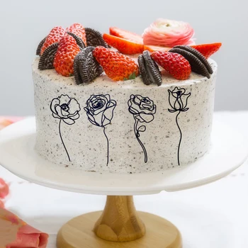  Абстрактна Линия На Черно Цвете Акрилни Торта Cupcake Странични Украса Сватбена Сладка Настолни Бижута Вечерни Аксесоари