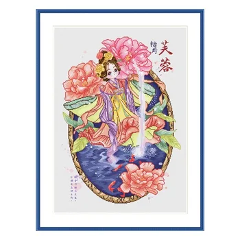  Теми за бродерия на кръстат бод, които се използват като подаръци за всекидневна декор на семейството и приятелите, китайски класически красавици и цъфтят hibiscus