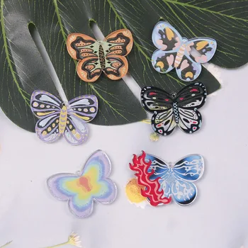  Нов стил 50 бр./лот цветен модел с принтом животни карикатура пеперуда форма акрилни мъниста направи си сам бижута, обеци аксесоар