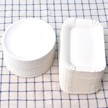  200шт Еднократна хартиена чиния Правоъгълна форма / кръгла Поставка за торти Детски душ За рожден Ден, Сватба парти, условия за приготвяне на десерти, ястия
