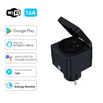 16A WiFi Sasha Outdoor Smart Plug дистанционно управление Водоустойчив Умна контакт с функция за контрол на мощността Работа с Алекса Google