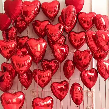  Балони от фолио с червени сърца 18-цолови гелиевые балони във формата на червено сърце за украса за Св. Валентин, годишнина от сватбата.