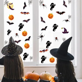  Хелоуин, лепенки за прозорци, Паяк, Прилеп, Зловеща тиква, Ведьмины етикети, Щастливи украса за Хелоуин за парти 2022 г.