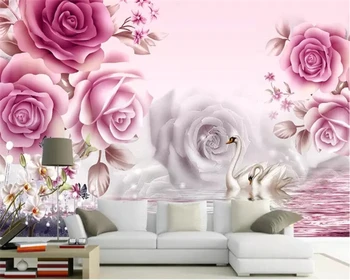  Потребителски тапети романтична роза фон лебединого езерото стенопис декорация на дома, хол, спалня Декоративна живопис 3D тапети