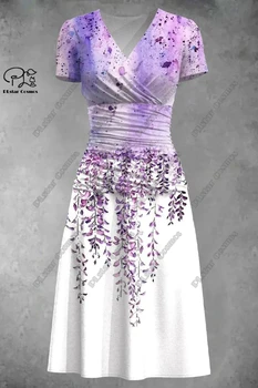  Нова рокля с V-образно деколте и къси ръкави от 3D-принтованной серия PLstar Cosmos с флорални наклон, дълга рокля трапецовидна форма, лятна ежедневна мода S-18