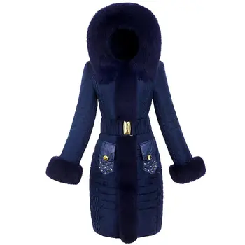  Брендовое палто Royalcat, женски пуховик 2023, луксозен яка от кожа сини лисици, тънка талия, дебел пуховик средна дължина, дамски Парк, палто
