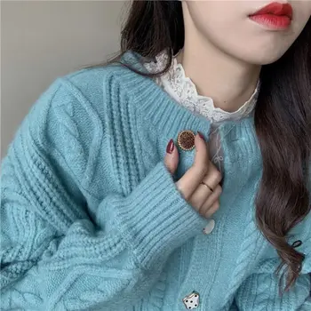  Дамски пролетно-есенни жилетки, пуловери с нежни копчета, скок с обрат Японски стил, Темпераментна дизайн, плетива Универсален K19